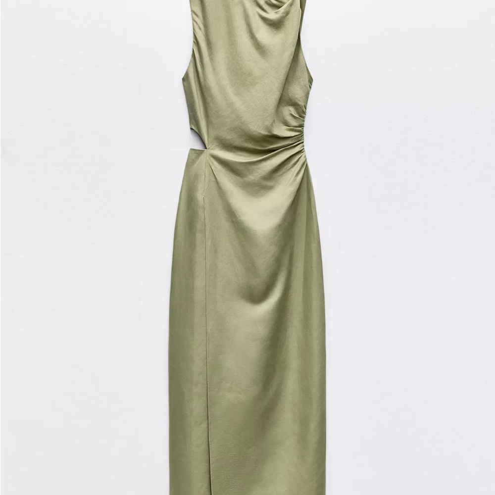 Elegant Olive Green Sleeveless Dress